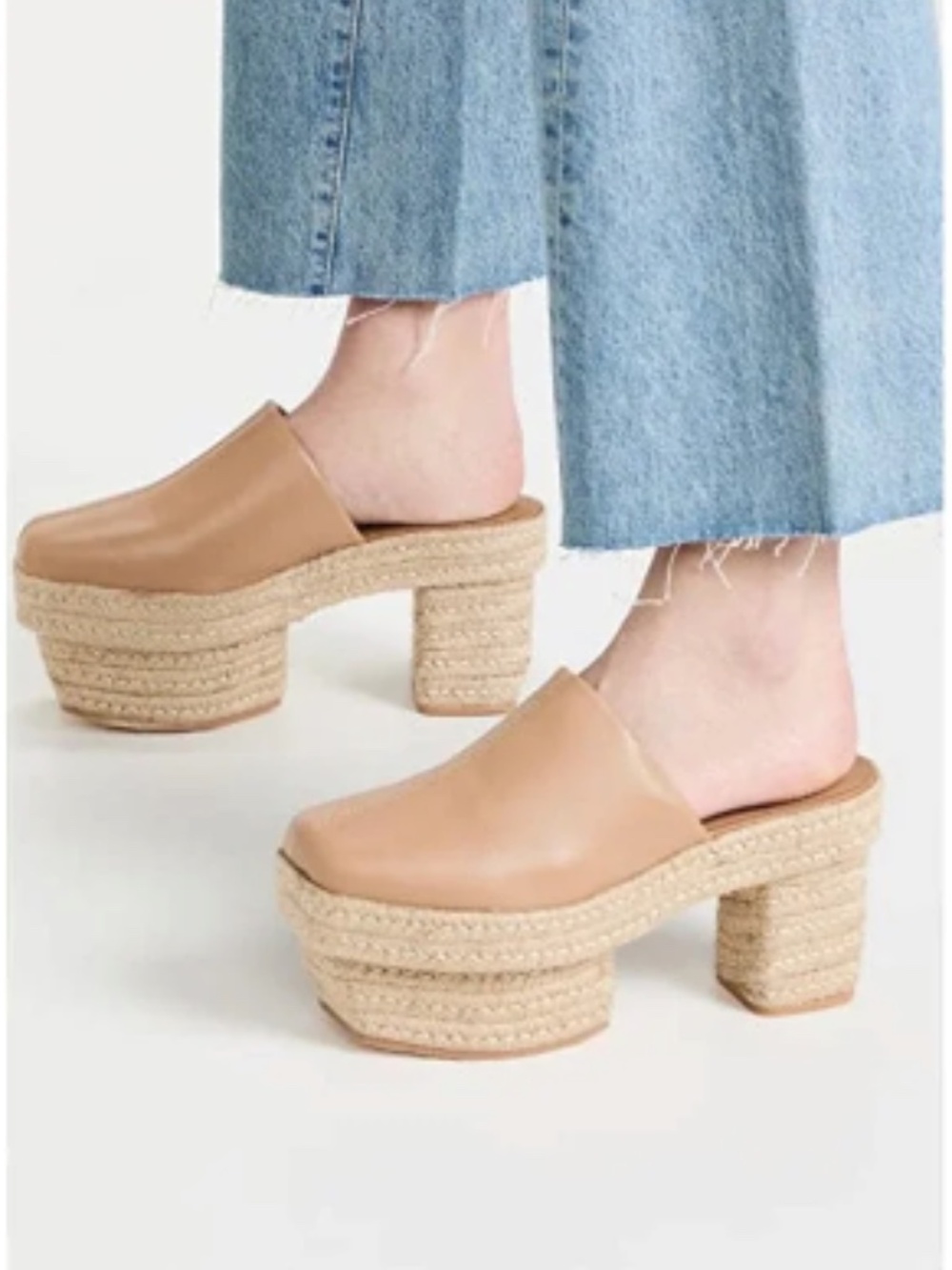 NEW Cult Gaia Leah Tan Leather Espadrille Platform Mule Clog Size 38 US 7.5
